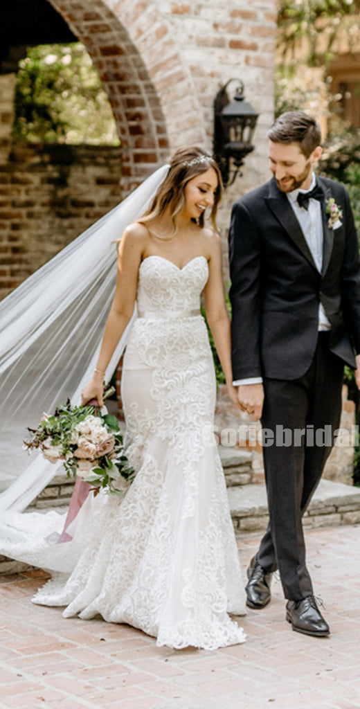 Simple Sweetheart Mermaid Lace Long Wedding Dresses Online,SFWD0045
