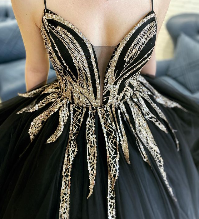 Elegant Spahgetti Straps Tulle A-line Long Prom Dresses Online,SFPD0115