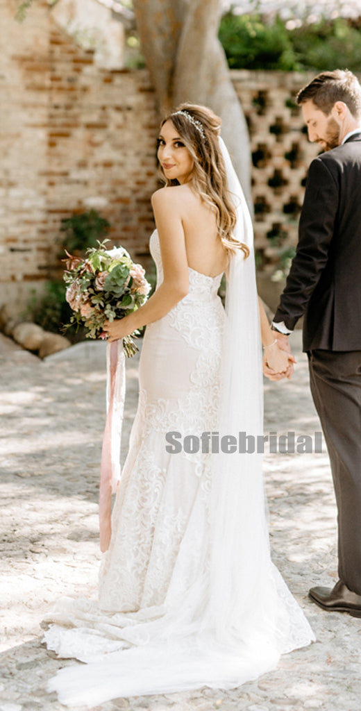 Simple Sweetheart Mermaid Lace Long Wedding Dresses Online,SFWD0045
