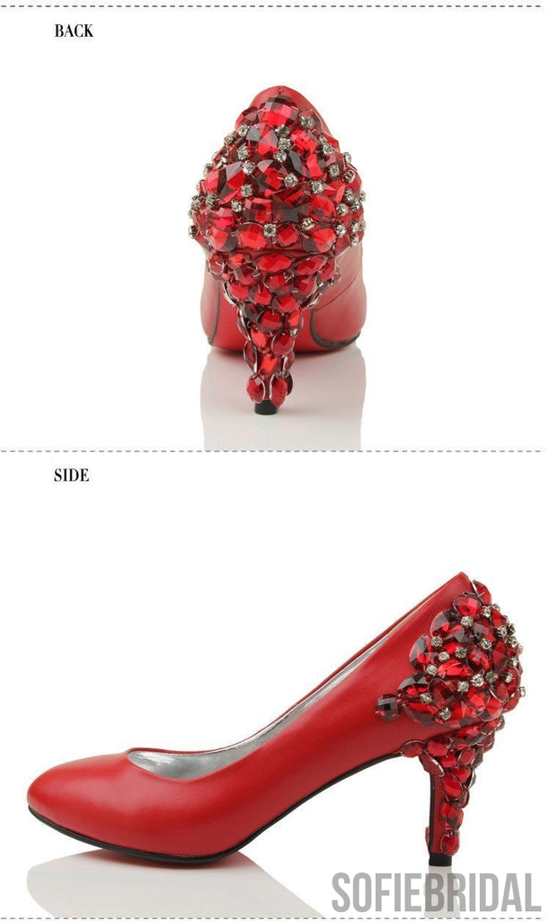 Women's Sparkly Crystal High Heels Pointed Toe White Wedding Bridal Shoes, S006