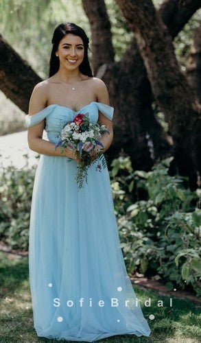 Simple A-Line Off The Shoulder Tulle Long Bridesmaid Dresses,SFWG0006