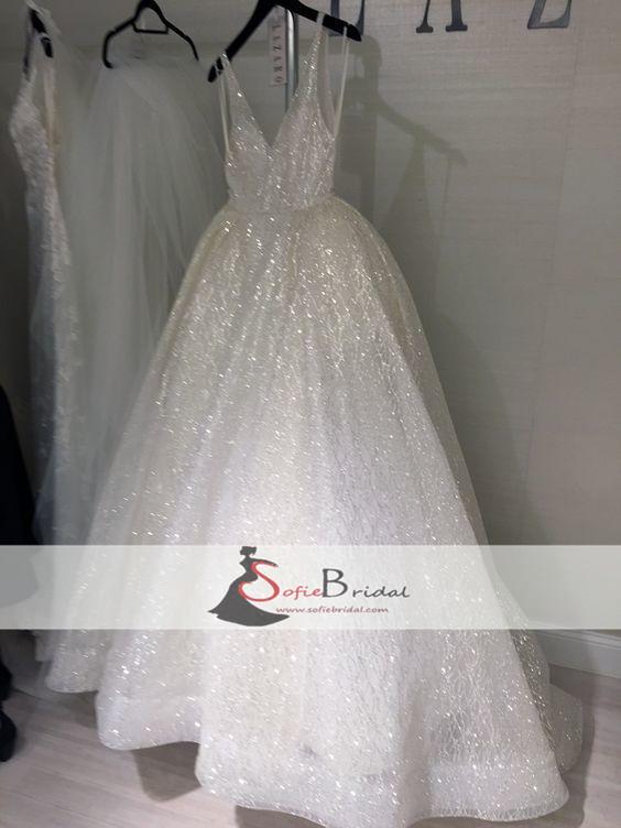 V-neck Sequin Tulle Sparkle Long A-line Prom Dresses, Lovely Wedding Dresses, Formal Dresses, PD0472