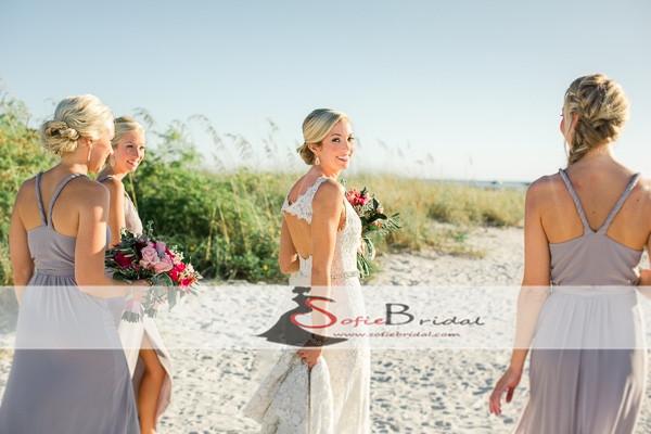 V-neck Slit A-lien Bridesmaid Dresses, Cheap Bridesmaid Dresses, Grey Bridesmaid Dresses, PD0488