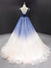 A-Line V-Neck Sleeveless Ombre Tulle Long Prom Dresses With Beading,SFPD0062