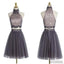 Popular grey halter two pieces beaded vintage unique style homecoming prom gowns dress,BD0062