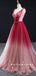 A-Line V-Neck Sleeveless Red Ombre Tulle Cheap Prom Dresses With Beading,SFPD0063