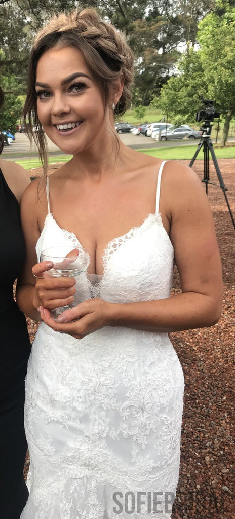 Spaghetti Long Mermaid Ivory Lace Tulle Wedding Dresses, Bridal Gown, WD0283