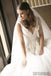 V-neck Long A-line Tulle Lace Wedding Dresses With Pearls, WD0300