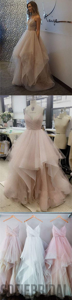 Spaghetti Chic Tulle Prom Dresses, Long Prom Dresses, Cheap Prom Dresses, PD0321