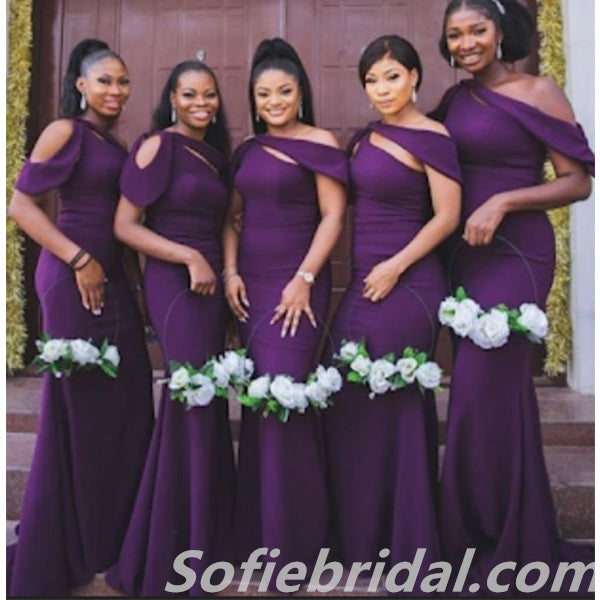 Sexy Grape Sleeveless Mermaid Floor Length Bridesmaid Dressses, SFWG00453
