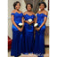 Royal Blue Soft Satin Off Shoulder Mermaid Floor Length Bridesmaid Dressses With Applique, SFWG00447