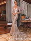 Elegant Sequin Long sleeve Deep V-Neck Open Back Mermaid Long Prom Dresses,SFPD0277
