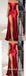 Sexy Rust Satin Off Shoulder V-Neck Sleeveless Side Slit Sheath Long Prom Dresses ,SFPD0502
