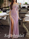 Sexy Shiny Special Fabric Off Shoulder Half Sleeve Side Slit Mermaid Long Prom Dresses, PD0849