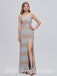 Elegant Special Fabric Spaghetti Straps V-neck Sheath Side Slit Long Prom Dresses,SFPD0349
