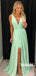 Simple V-neck Chiffon A-line Long Prom Dresses,SFPD0096