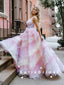 Alluring A-Line V-Neck Sleeveless Tulle Long Prom Dresses With Ruffles,SFPD0070