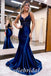 Elegant Satin Spaghetti Straps V-Neck Sleeveless Mermaid Long Prom Dresses With Beading,SFPD0724