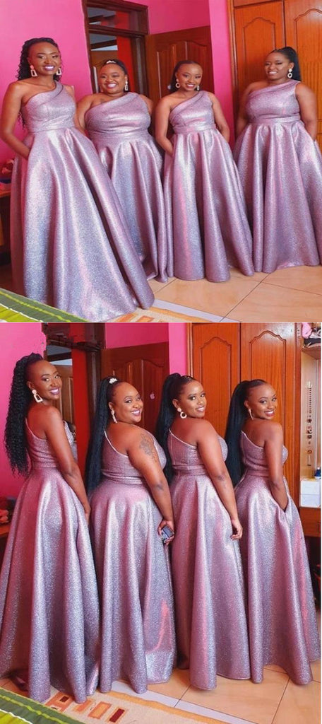 Sequin One Shoulder A-Line Long Bridesmaid Dresses, SFWG00421