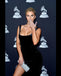 Sheath Scoop Neck Straps Black Velvet Prom Dresses With Split, PD0120