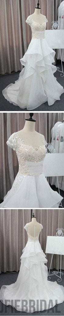 Cap Sleeve Beautiful Lace Wedding Party Dresses, Cheap Chiffon Bridal Gown, WD0076
