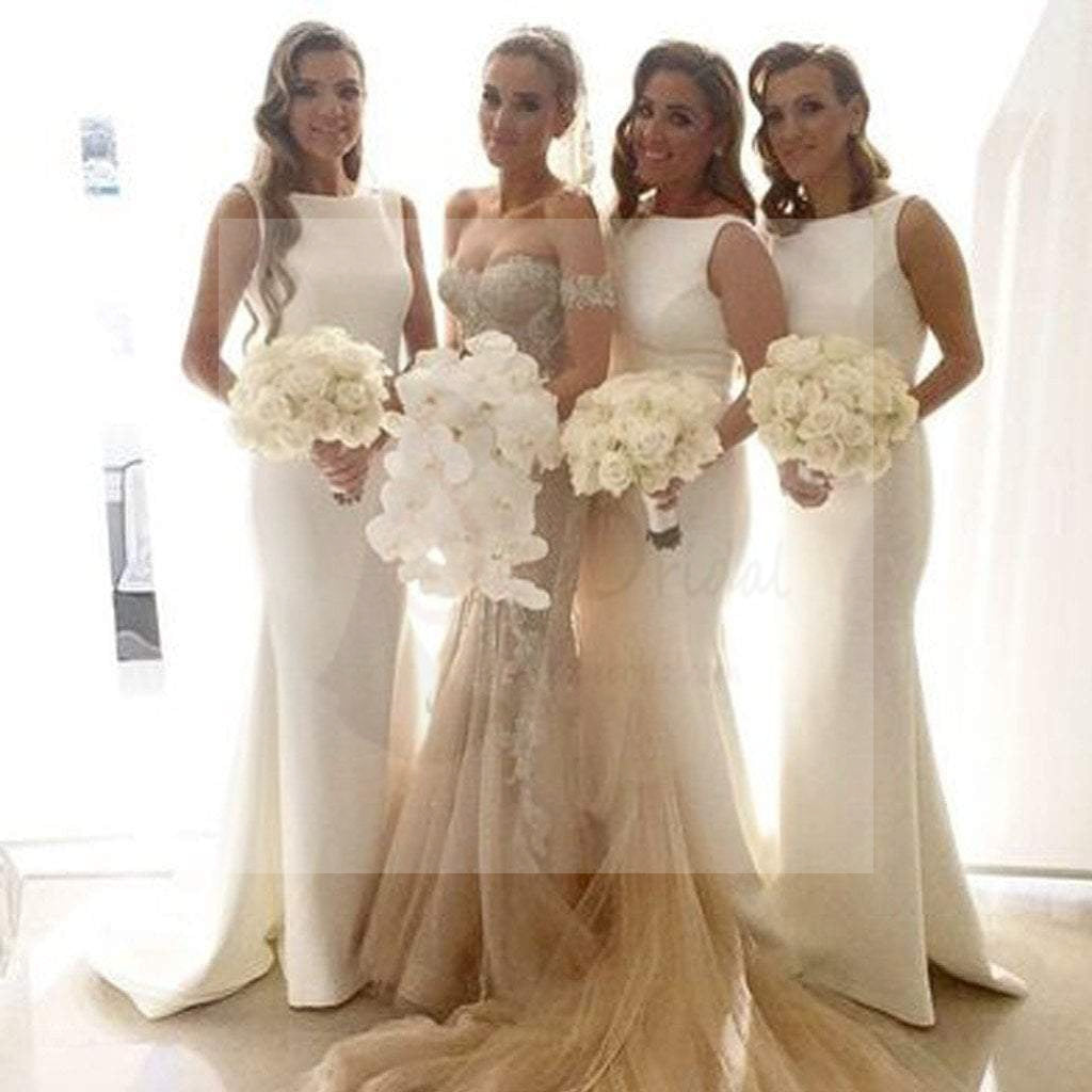 Charming White Simple Sexy Mermaid Women Elegant Long Wedding Party Bridesmaid Dresses, WG79