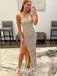 Sexy Sequin One Shoulder Sleeveless Side Slit Mermaid Long Prom Dresses,PD0800