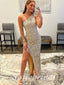 Sexy Sequin One Shoulder Sleeveless Side Slit Mermaid Long Prom Dresses,PD0800