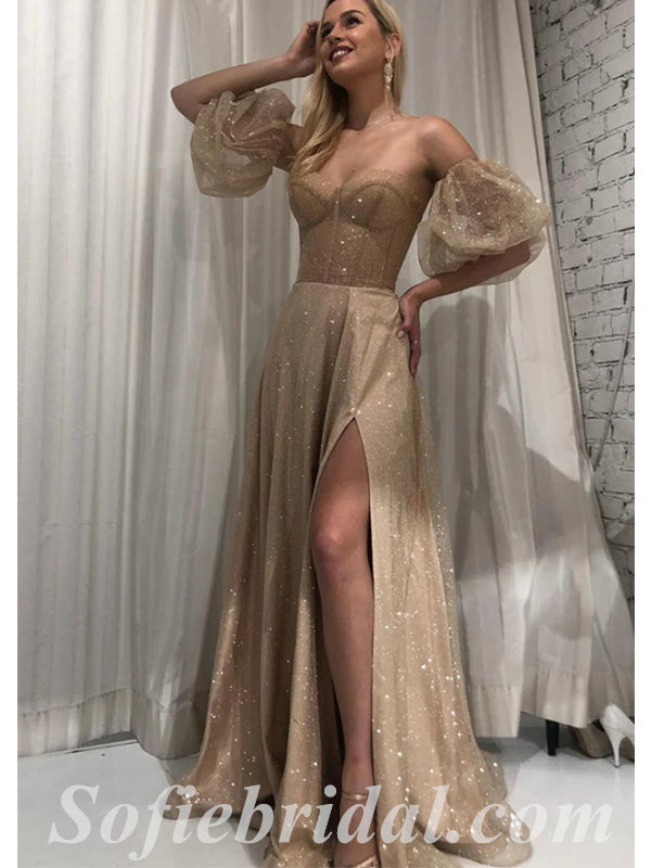 Sexy Shiny Sequin Tulle Sweetheart Sleeveless Side Slit Mermaid Long Prom Dresses,SFPD0546