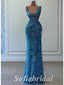 Sexy Sequin Spaghetti Straps V-Neck Mermaid Long Prom Dresses ,PD0763