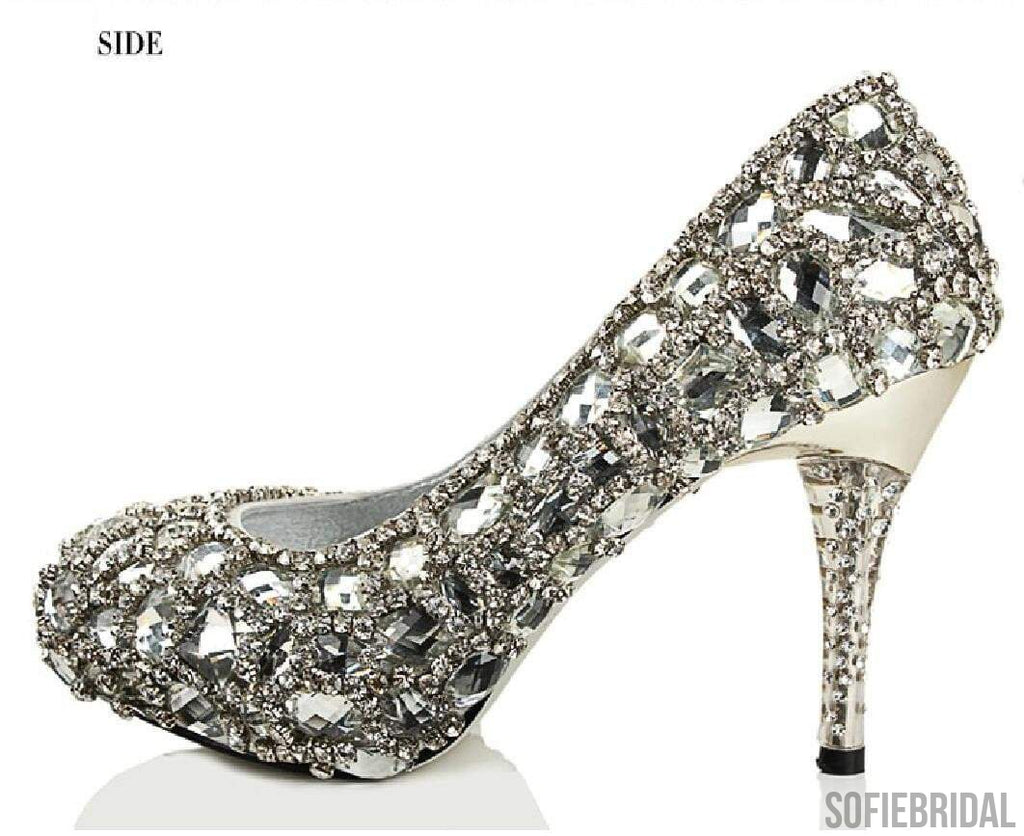 Sparkly Crystal High Heels Pointed Toe Rhinestone Wedding Bridal Shoes, S023