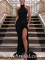 Sexy Black Sequin High Neck Sleeveless Side Slit Mermaid Long Prom Dresses,SFPD0395