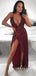 Sparkly A-Line Deep V-Neck Spaghetti Straps Split Side Long Prom Dresses,SFPD0082