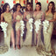 Sexy Unique Mismatched Gold Seuin Side Split Sparkly Women Long Wedding Party Dresses for Bridesmaids, WG86