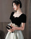 Elegant Velvet Short Sleeve Square Neck Embroidered Applique A-Line Prom Dress,SFPD0186