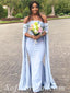 Elegant Soft Satin Off Shoulder Long Sleeve Side Slit Mermaid Floor Length Bridesmaid Dressses With Applique,SFWG00474