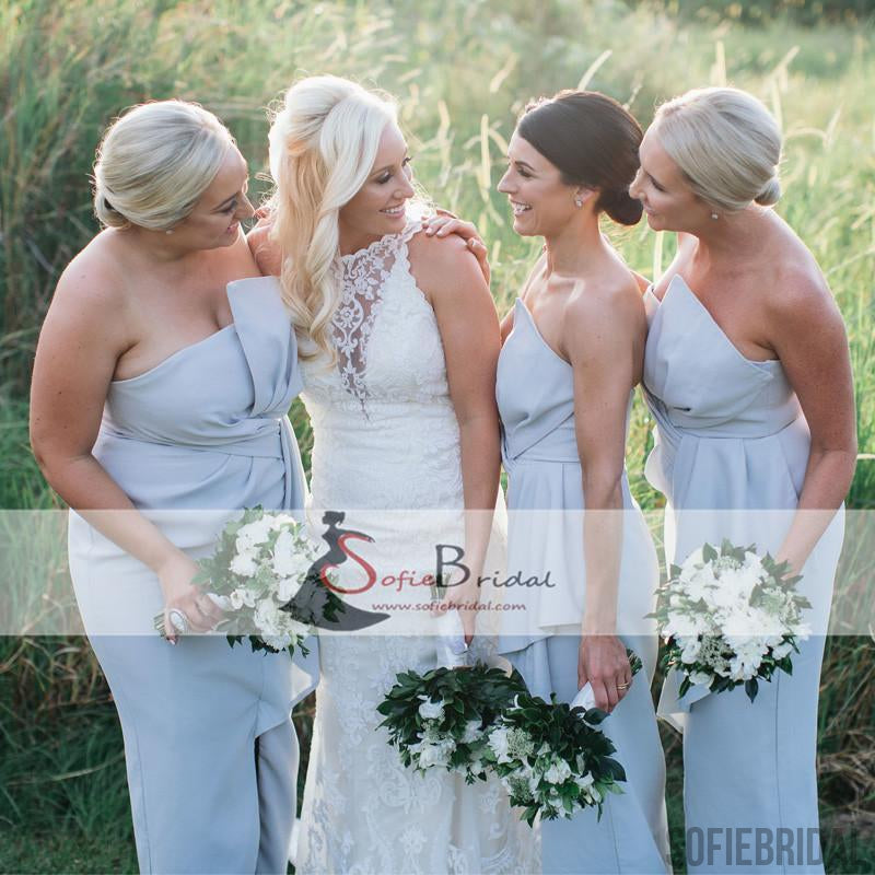 Special Dusty Blue Sheath Bridesmaid Dresses, Front Slit Bridesmaid Dresses, Cheap Bridesmaid Dresses, PD0490