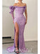 Sexy Sequin One Shoulder Long Sleeve Side Slit Mermaid Long Prom Dresses,SFPD0670