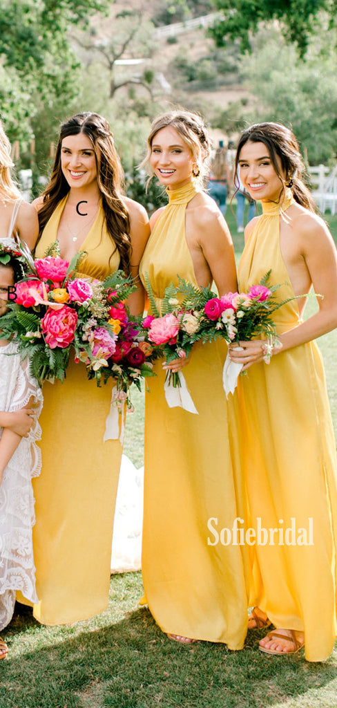 Simple V-neck A-line Floor-length Cheap Bridesmaid Dresses,SFWG00364