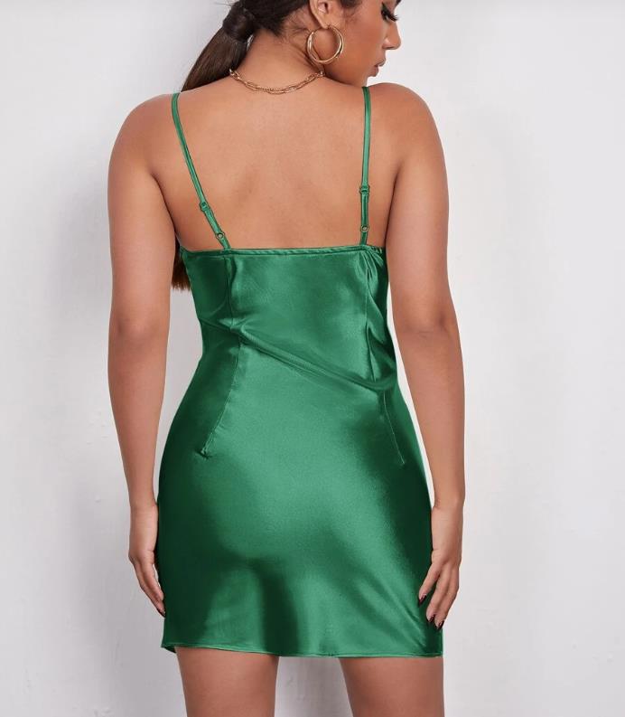 Sexy Dark Green Satin V-Neck Side Slit Short Homecoming Dresses, HD0190