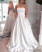 Strapless A-line Simple Stain Prom Dresses With Beading Pocket, PD0031