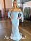Sexy Jersey Off Shoulder Long Sleeve Mermaid Long Prom Dresses With Bone and Beading, PD0855