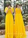 Newest A-Line Mismatched Yellow Chiffon Simple Bridesmaid Dresses,SFWG0009