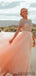 A-line Floor-length Short Sleeves Beading Top Prom Dresses, PD0032
