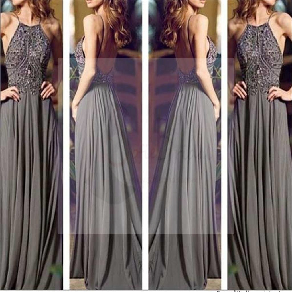 Long Prom Dresses, Gray Prom Dresses, Chiffon Prom Dresses, Popular Prom Dresses, Cheap Prom Dresses, Evening Prom Dresses, PD0032