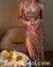 Sexy Charming Sequin Spaghetti Straps Sleeveless Side Slit Sheath Ankle Length Prom Dresses,SFPD0525