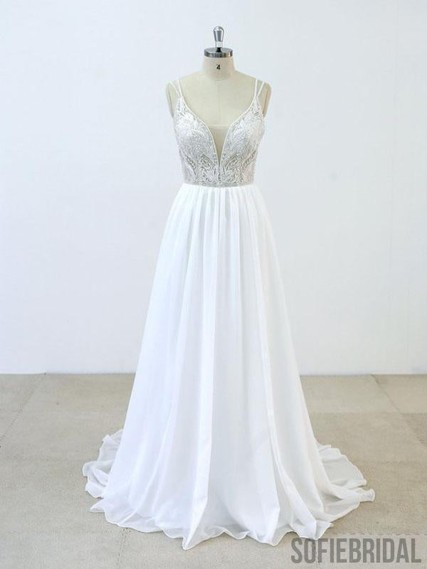 Spaghetti Straps Lace Beaded Cheap Beach Wedding Dresses Online, WD377