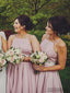 Spaghetti Straps Pink Short Bridesmaid Dresses With Belt, BD1038