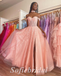 Sexy Tulle And Lace Off Shoulder Sleeveless Side Slit A-Line Long Prom Dresses,SFPD0627