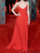 A-line Straps V-neck Red Chiffon Prom Dresses With Ruffles, PD0030